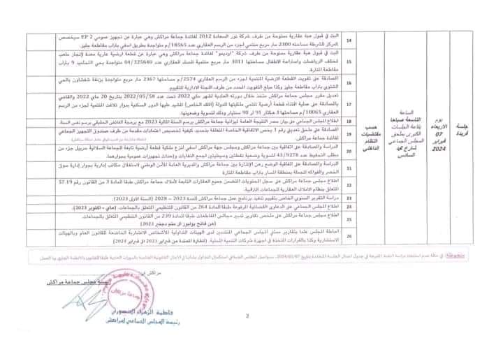 مقتطف من جدول أعمال مجلس جماعة مراكش