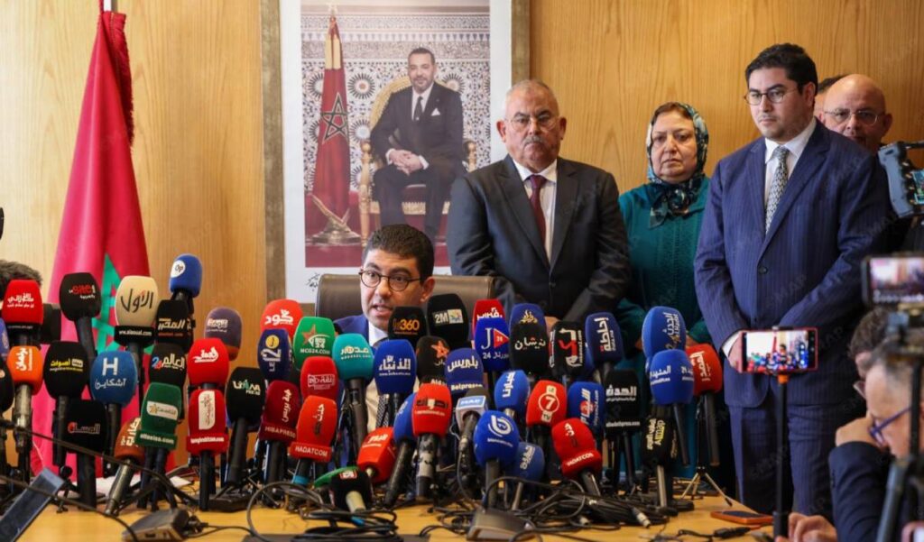 المهدي بنسعيد خلال ندوة صحفية خصصت لتسليط الضوء على مستجدات التنظيم الذاتي لقطاع الصحافة ومناقشة أوضاع القطاع عموما